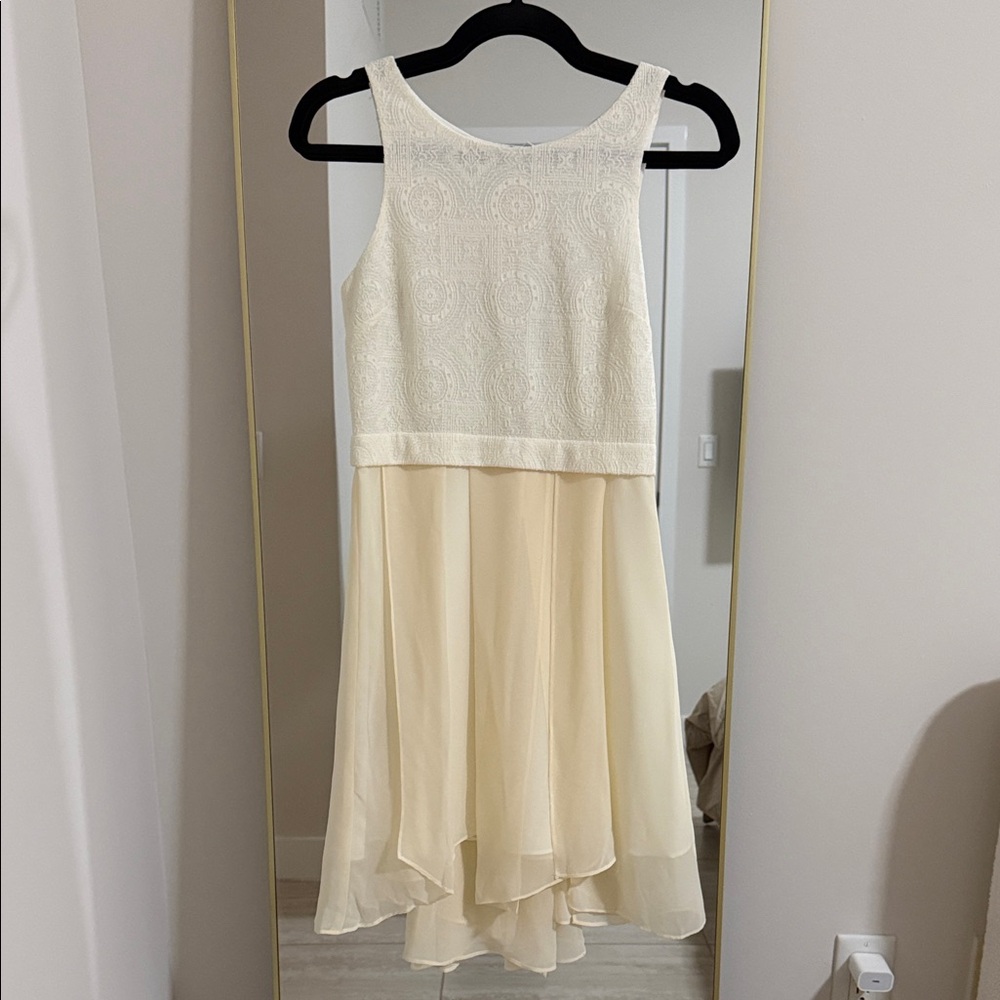 BCBGeneration Cream Lace Bodice Chiffon High-Low Dress